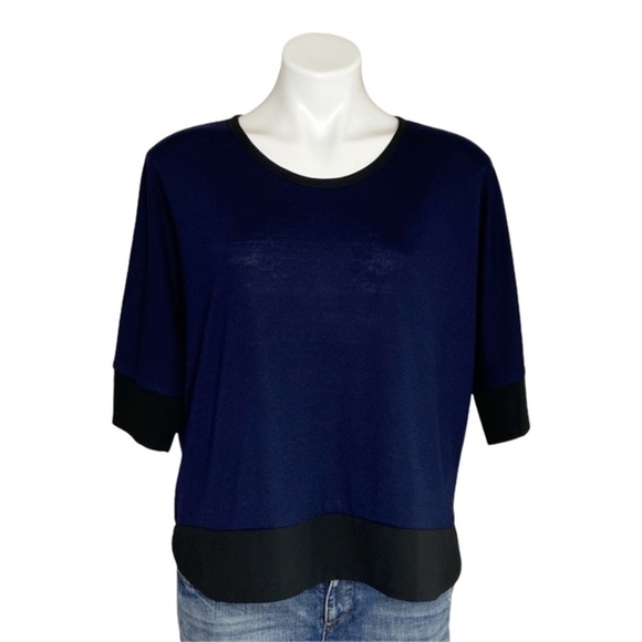 LOFT Blue & Black Top Blouse Medium - Picture 1 of 5